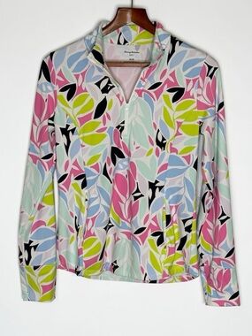 Tommy Bahama Golf Women's IslandZone 1/4 Zip Floral Leaf Performance Pullover M